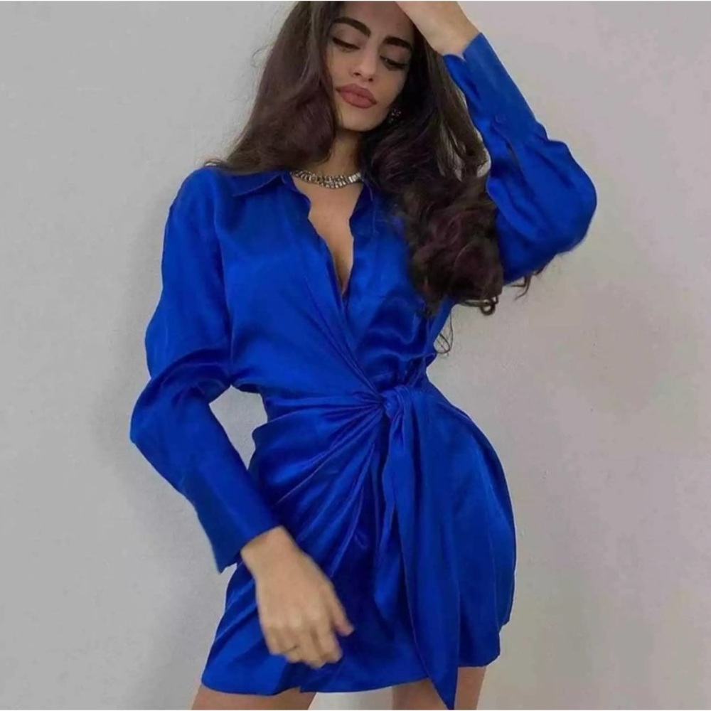 Blue Zara Satin Effect Dress